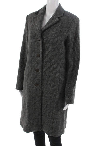 DKNY Womens Gray Patterned Wool Blend Overcoat Button Front Size 12