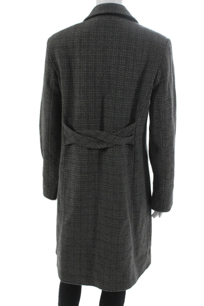 DKNY Womens Gray Patterned Wool Blend Overcoat Button Front Size 12