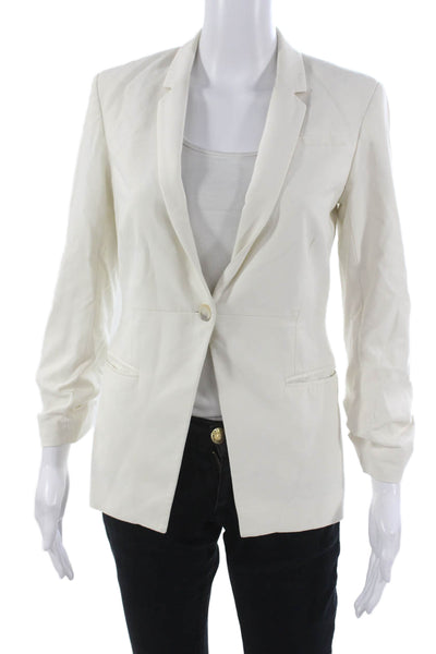Elizabeth & James Womens Blazer White Polyester Blend Button Long Sleeve Size 2