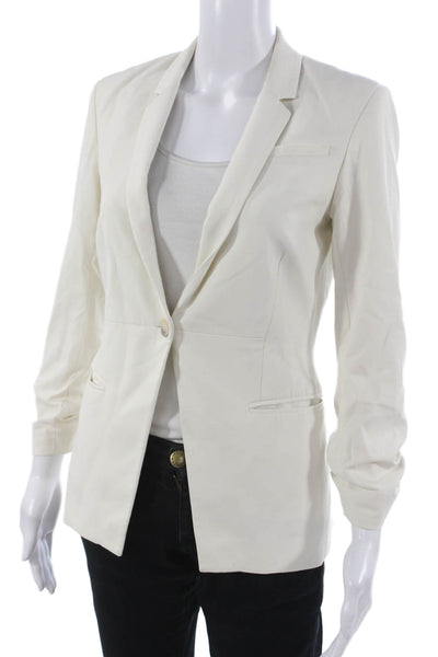 Elizabeth & James Womens Blazer White Polyester Blend Button Long Sleeve Size 2
