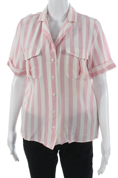 J Crew Womens Silk Pink Striped Collared Button Up Short Sleeve Size XS