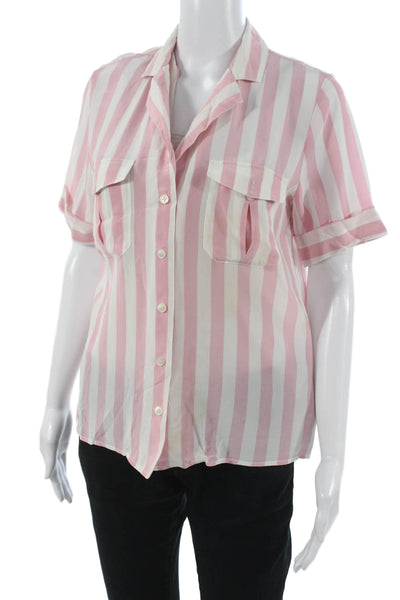 J Crew Womens Silk Pink Striped Collared Button Up Short Sleeve Size XS