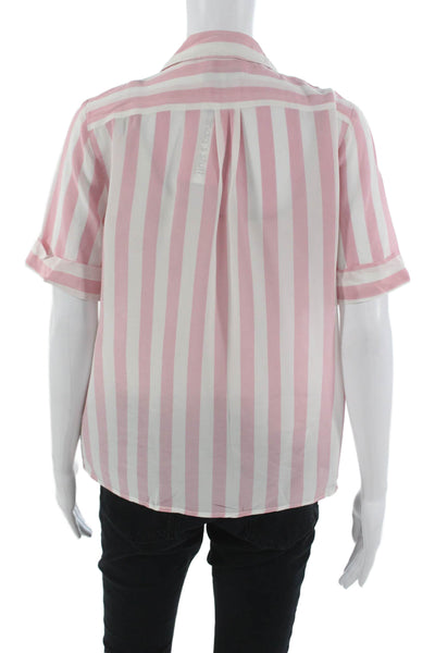 J Crew Womens Silk Pink Striped Collared Button Up Short Sleeve Size XS