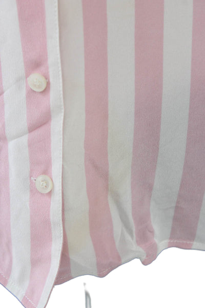 J Crew Womens Silk Pink Striped Collared Button Up Short Sleeve Size XS
