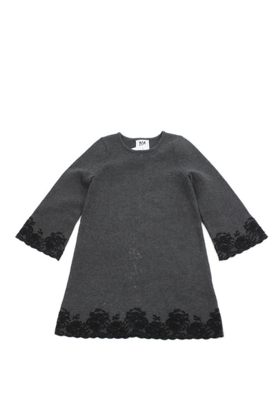 Milly Round Neck Long Sleeves Embroidered A-Line Dress Gray Size 6/7