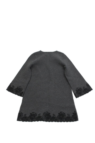 Milly Round Neck Long Sleeves Embroidered A-Line Dress Gray Size 6/7