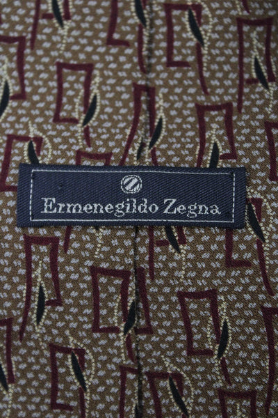Ermenegildo Zegna Mens 100% Silk Printed Necktie Brown Combo