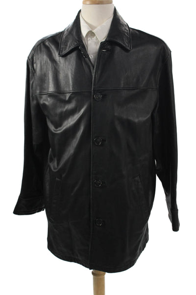 Andrew Marc Mens Leather Button Overcoat Black Size M