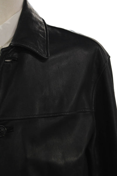 Andrew Marc Mens Leather Button Overcoat Black Size M