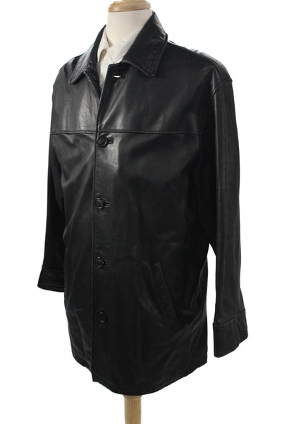 Andrew Marc Mens Leather Button Overcoat Black Size M