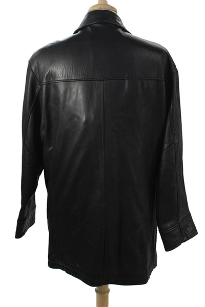 Andrew Marc Mens Leather Button Overcoat Black Size M