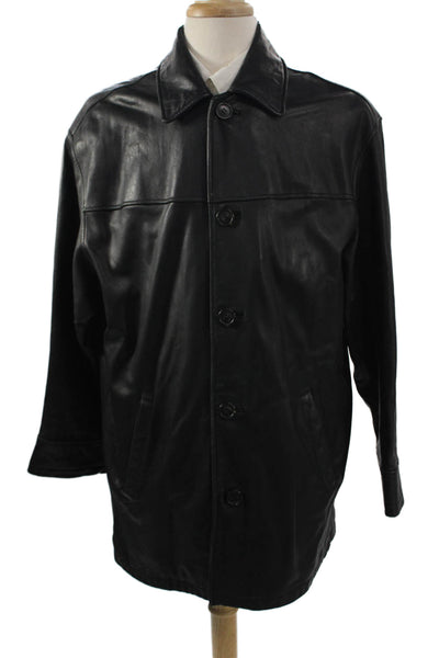 Andrew Marc Mens Leather Button Overcoat Black Size M