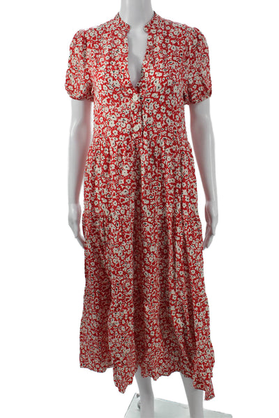 Zara Womens Maxi Floral V-Neck Button Short Sleeve Viscose Dress Size XS