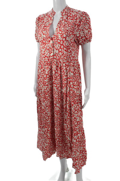 Zara Womens Maxi Floral V-Neck Button Short Sleeve Viscose Dress Size XS
