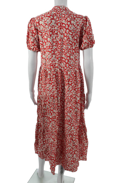 Zara Womens Maxi Floral V-Neck Button Short Sleeve Viscose Dress Size XS