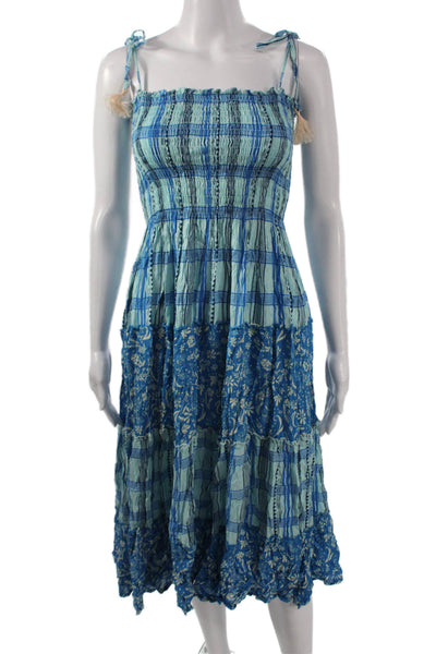 Cool Change Womens Sundress Blue Plaid Square Neck Sleeveless Mid-Calf Size XS