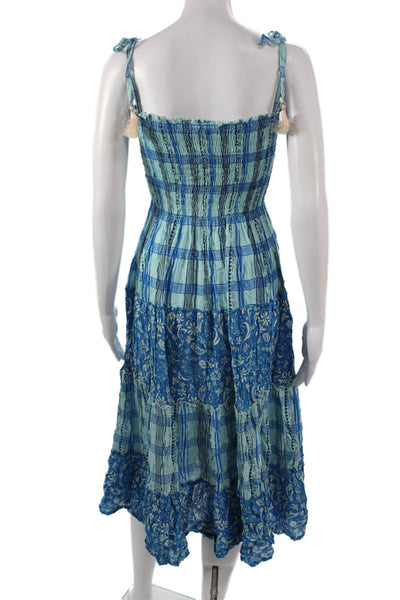 Cool Change Womens Sundress Blue Plaid Square Neck Sleeveless Mid-Calf Size XS