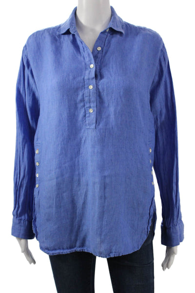 J. Mclaughlin Women Blue Linen Collared Button Up Tunic Long Sleeve Size S