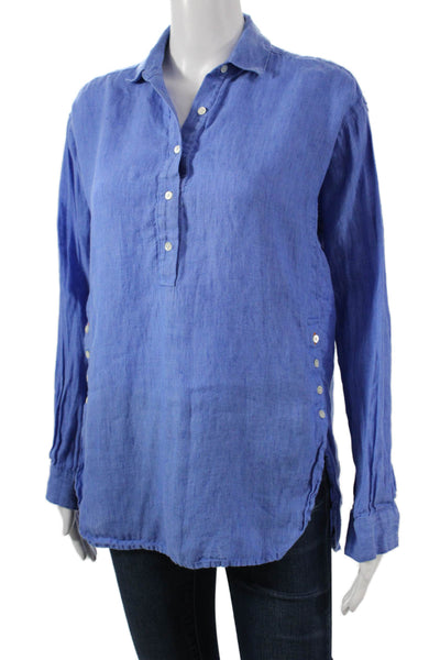 J. Mclaughlin Women Blue Linen Collared Button Up Tunic Long Sleeve Size S