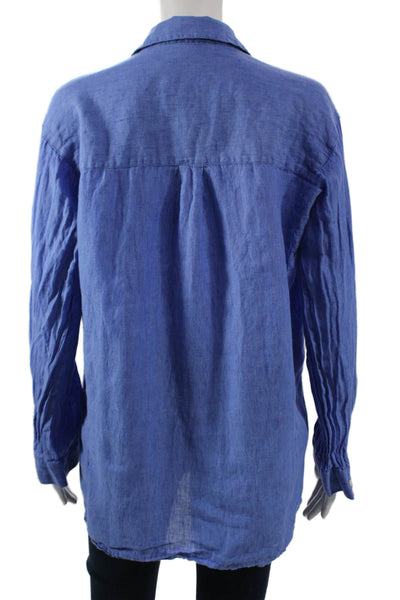 J. Mclaughlin Women Blue Linen Collared Button Up Tunic Long Sleeve Size S