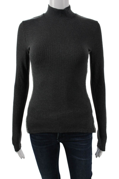 J Crew Womens Basic Mock Neck Long Sleeve Gray Blouse 96% Cotton Size 2XS