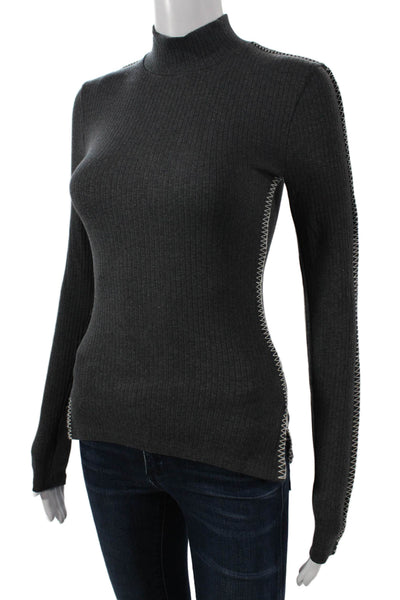 J Crew Womens Basic Mock Neck Long Sleeve Gray Blouse 96% Cotton Size 2XS