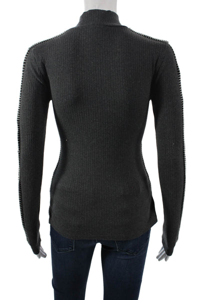 J Crew Womens Basic Mock Neck Long Sleeve Gray Blouse 96% Cotton Size 2XS