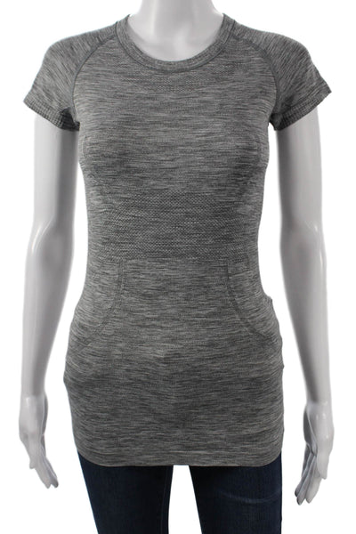 Lululemon Womens Basic Gray Nylon Blend Crew Neck Short Sleeve T-Shirt Size XS