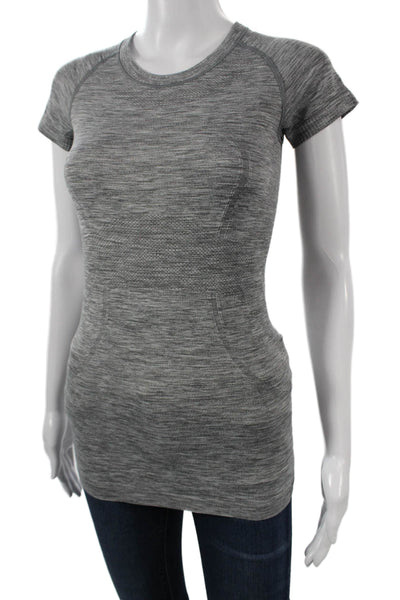 Lululemon Womens Basic Gray Nylon Blend Crew Neck Short Sleeve T-Shirt Size XS
