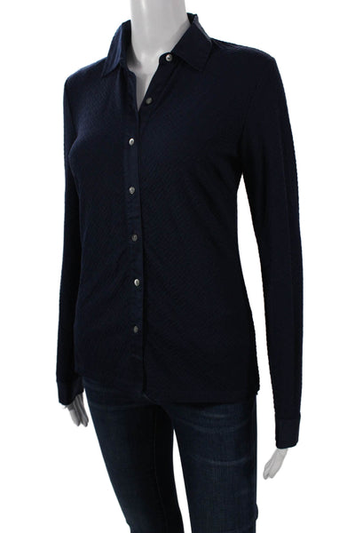 J. Mclaughlin Women Collared Geometric Blue Button-Up Top Nylon Size XS