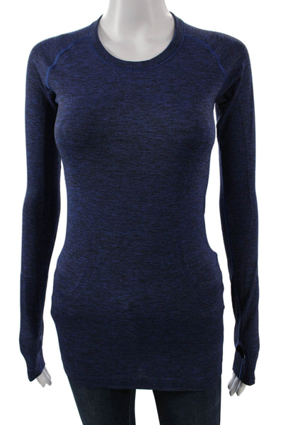 Lululemon Womens Basic Blue T-Shirt Nylon Blend Crew Neck Long Sleeve Size S