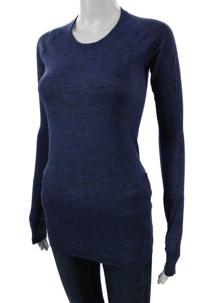 Lululemon Womens Basic Blue T-Shirt Nylon Blend Crew Neck Long Sleeve Size S