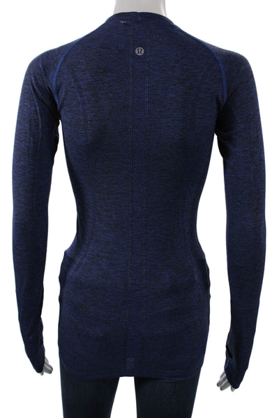 Lululemon Womens Basic Blue T-Shirt Nylon Blend Crew Neck Long Sleeve Size S