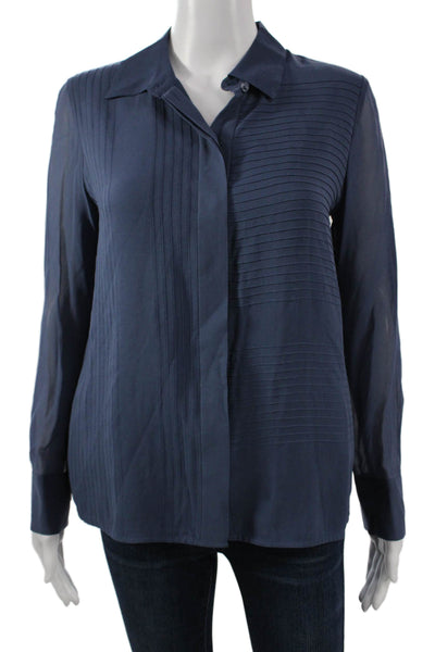 Tory Burch Womens Silk Collared Long Sleeve Basic Blouse Blue Size 8