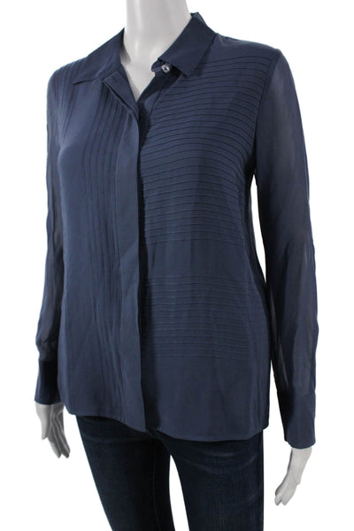 Tory Burch Womens Silk Collared Long Sleeve Basic Blouse Blue Size 8