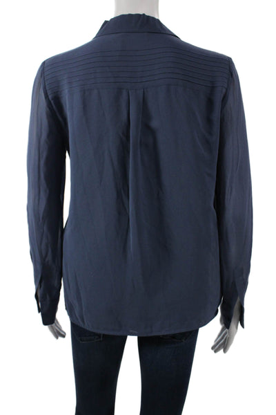 Tory Burch Womens Silk Collared Long Sleeve Basic Blouse Blue Size 8