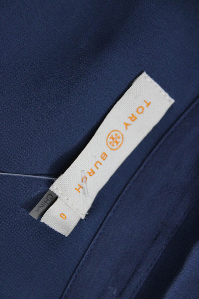 Tory Burch Womens Silk Collared Long Sleeve Basic Blouse Blue Size 8