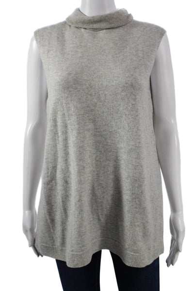 Lafayette 148 New York Women Cashmere Tunic Gray Turtleneck Sleeveless Size L