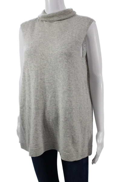 Lafayette 148 New York Women Cashmere Tunic Gray Turtleneck Sleeveless Size L