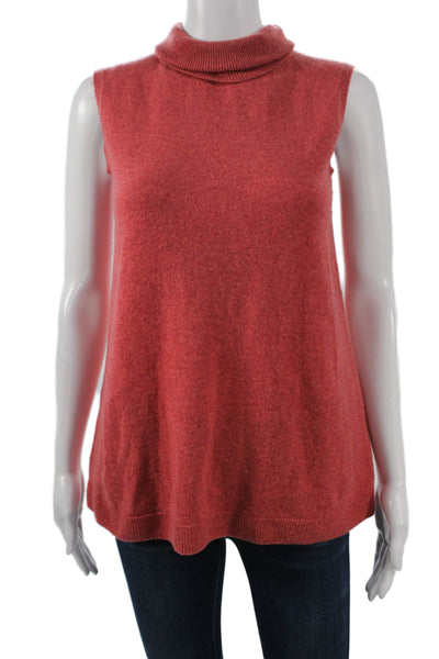 Lafayette 148 New York Women Red Cashmere Turtleneck Vest Sleeveless Size XS