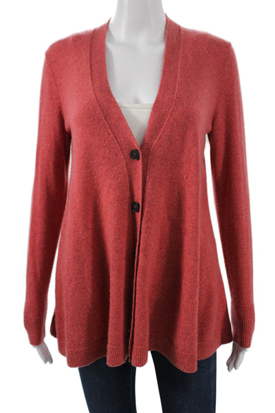 Lafayette 148 New York Women Cashmere V-Neck Red Long Sleeve Cardigan Size XS