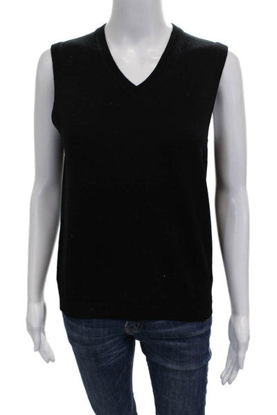 Brooks Brothers Women Black Merino V-Neck Sweater Vest Size S