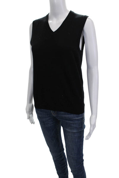 Brooks Brothers Women Black Merino V-Neck Sweater Vest Size S