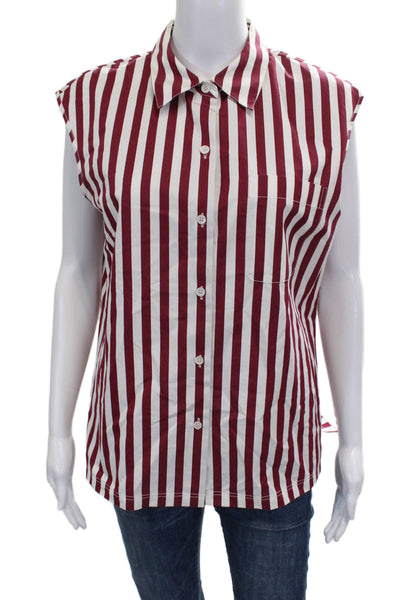 Lafayette 148 New York Women Red Striped Sleeveless Button-Up Top Size 8