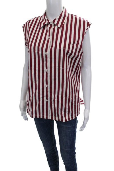 Lafayette 148 New York Women Red Striped Sleeveless Button-Up Top Size 8