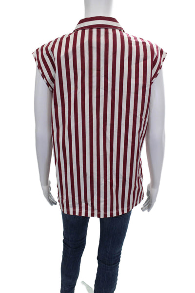 Lafayette 148 New York Women Red Striped Sleeveless Button-Up Top Size 8