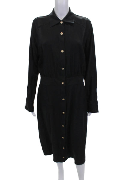 Lafayette 148 New York Womens Black Shirt Dress Long Sleeve Button Size M