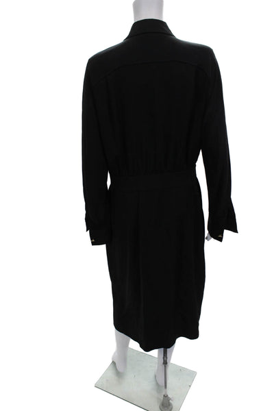 Lafayette 148 New York Womens Black Shirt Dress Long Sleeve Button Size M