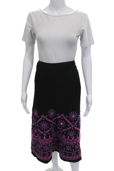 Lafayette 148 New York Women Black Floral Pencil Midi Skirt Size 12