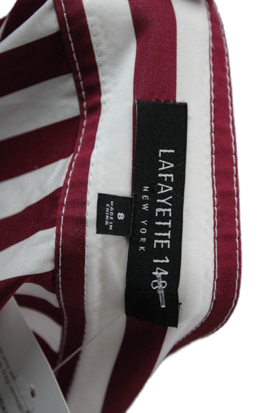 Lafayette 148 New York Womens Wrap Midi Striped Cotton Skirt Red Buckle Size 8